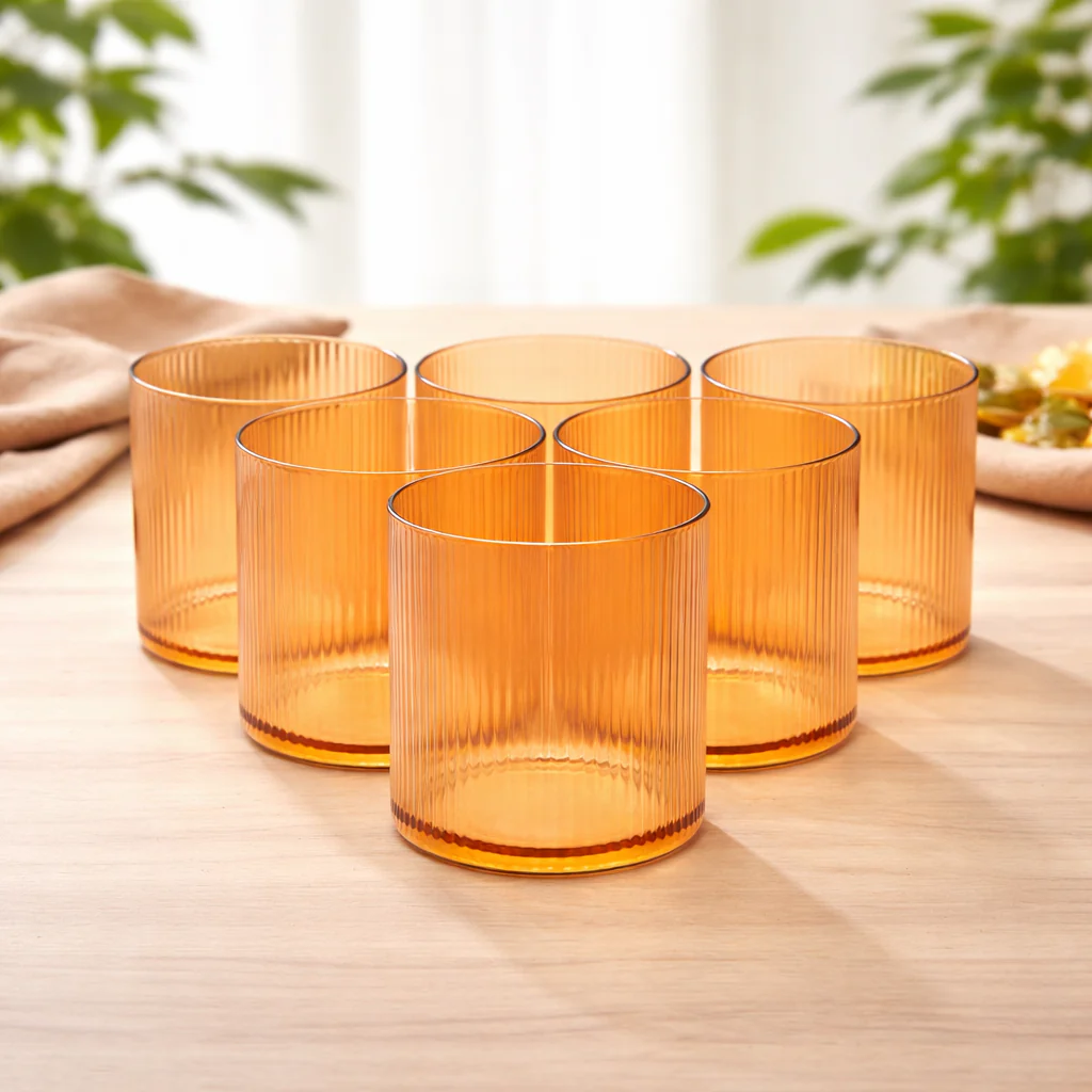 67c0dbbd-03fc-4813-a2b6-73b6739edc0b OllaBox Ribbed Amber Drinkware Set - Image 1